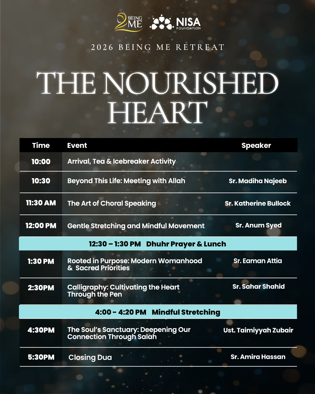 2026 Being ME Retreat schedule — The Nourished Heart